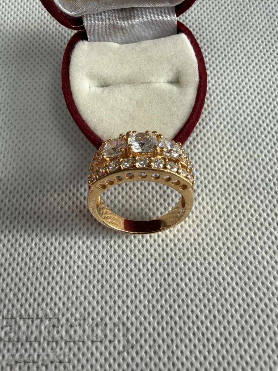 Inel de argint de designer cu aurire și pietre. №7775 - 5