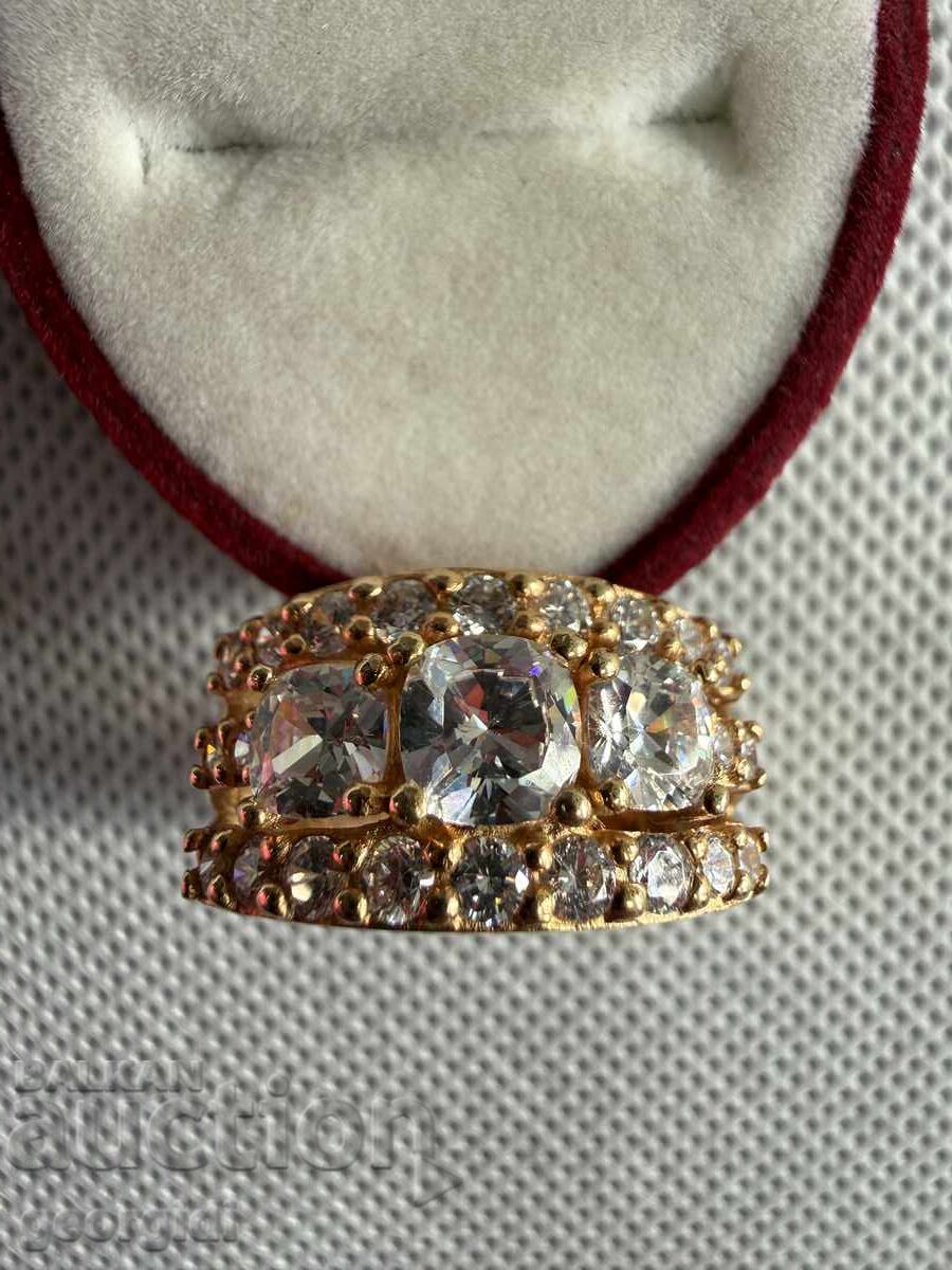 Inel de argint de designer cu aurire și pietre. №7775 - 6