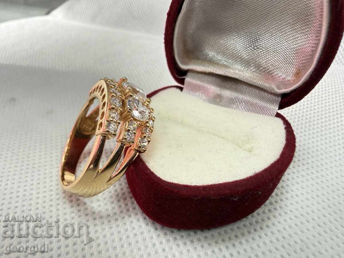 Inel de argint de designer cu aurire și pietre. №7775 - 7