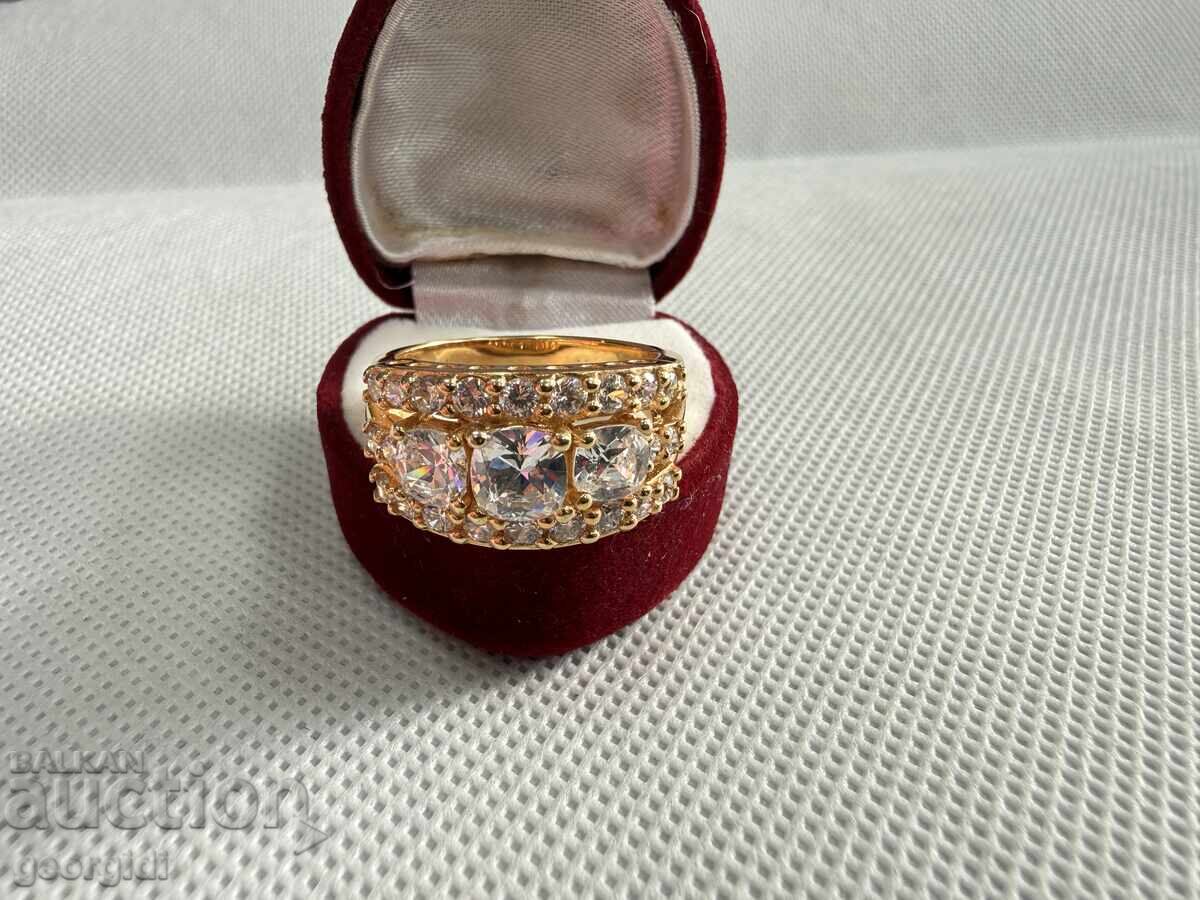 Inel de argint de designer cu aurire și pietre. №7775