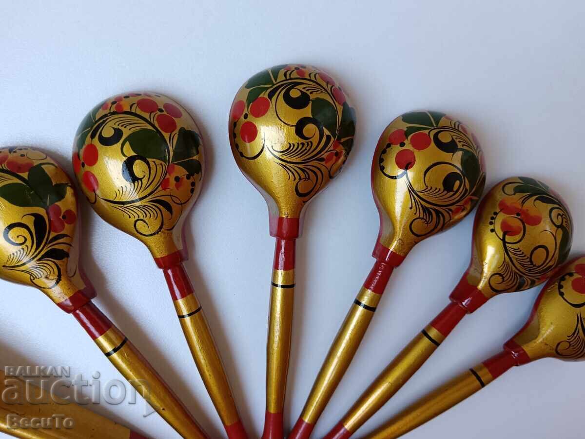 Russian wooden Khokhloma spoons, excellent condition with price € 30.68 | 60.00 BGN Russian wooden Khokhloma spoons, excellent condition with price € 30.68 | 60.00 BGN