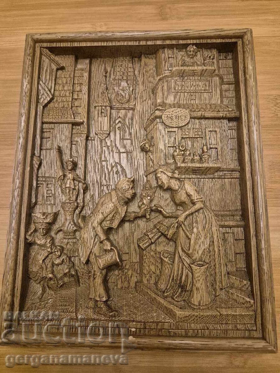 Tablou, sculptură în lemn