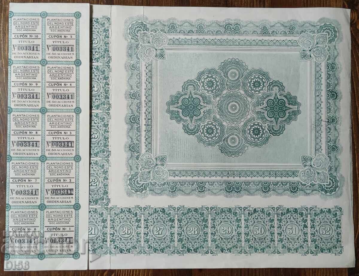 Old Argentina Plantation Stock Certificate 1927 with price € 20.45 | 40.00 BGN