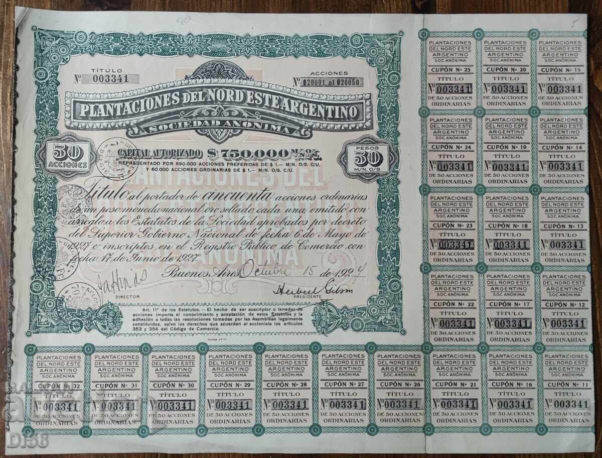 Old Argentina Plantation Stock Certificate 1927