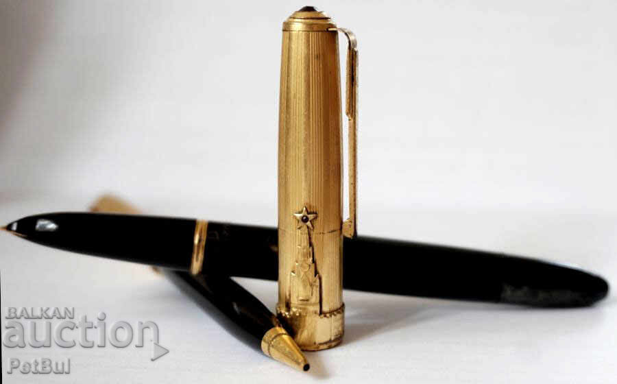 Auction Gold-plated Pen and Pencil Kremlin Tower Star with Rubies Auction Gold-plated Pen and Pencil Kremlin Tower Star with Rubies