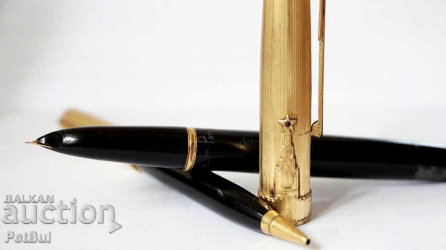 Gold-plated Pen and Pencil Kremlin Tower Star with Rubies - 6 Gold-plated Pen and Pencil Kremlin Tower Star with Rubies - 6