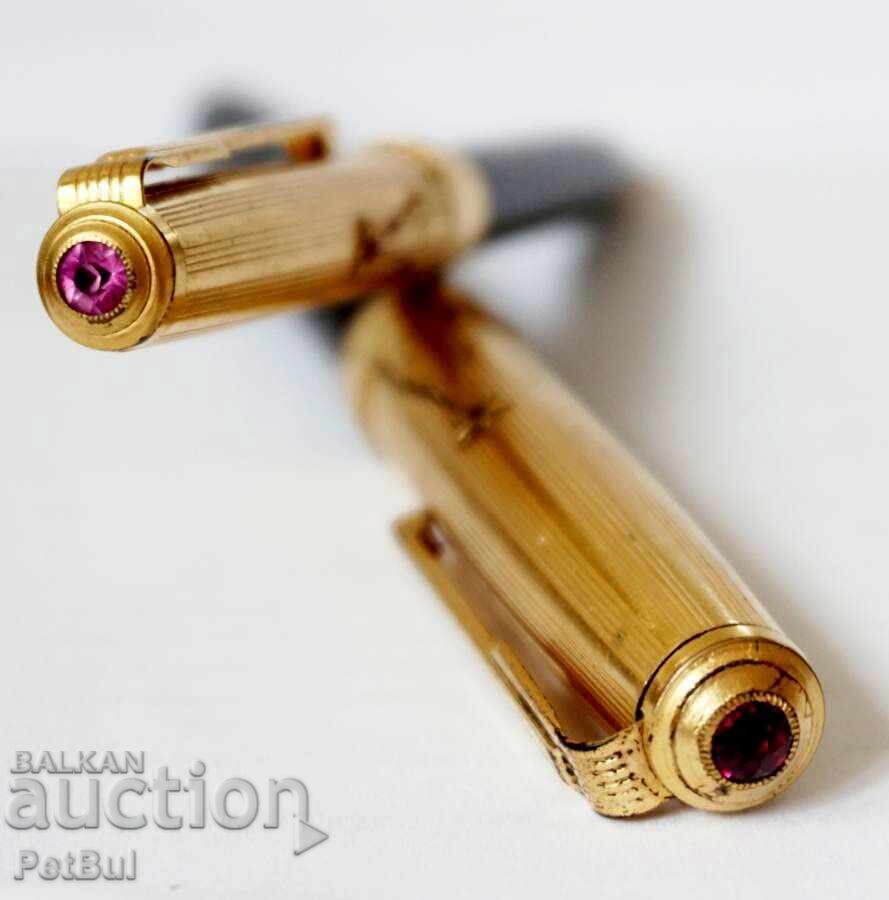 Gold-plated Pen and Pencil Kremlin Tower Star with Rubies Gold-plated Pen and Pencil Kremlin Tower Star with Rubies