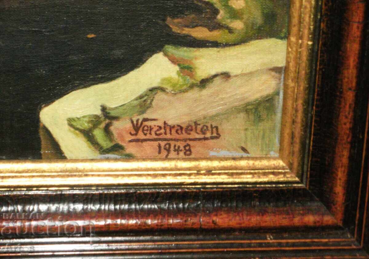 Licitație „Vedere asupra Bruges/ Podul" în ramă, Belgia, Semnătură, 1948