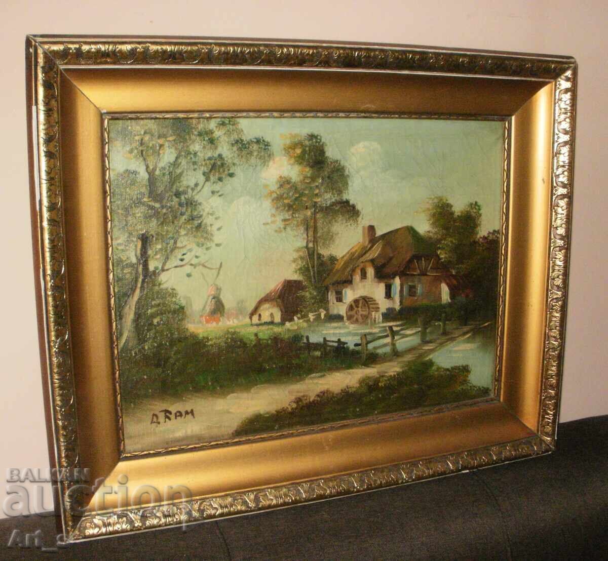 LANDSCAPE WITH WATERMILL - old Dutch painting in frame with price € 127.82 | 249.99 BGN