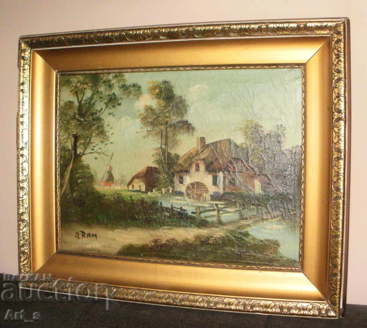 Delivery of LANDSCAPE WITH WATERMILL - old Dutch painting in frame