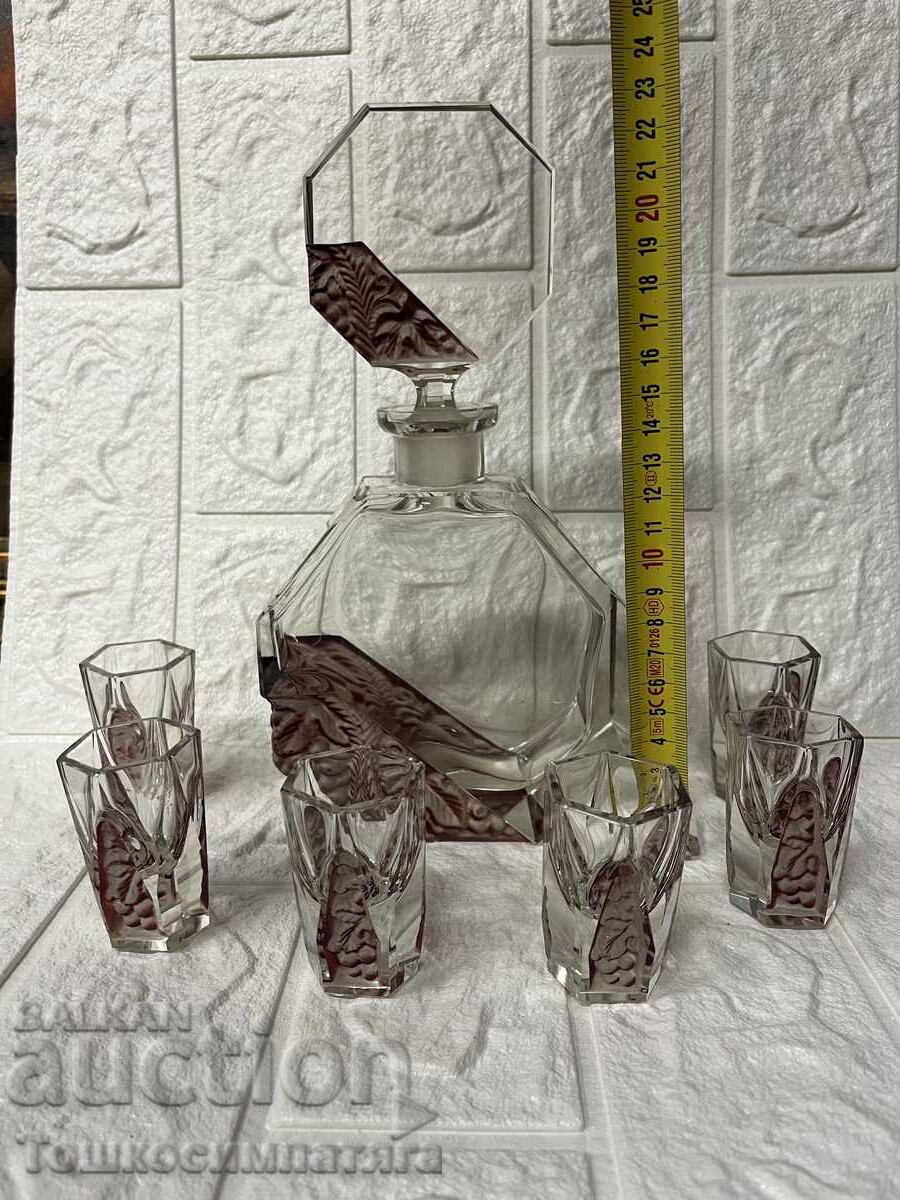 Vintage carafe with six shot glasses, Bohemia, Czechoslovakia with price € 143.16 | 280.00 BGN Vintage carafe with six shot glasses, Bohemia, Czechoslovakia with price € 143.16 | 280.00 BGN