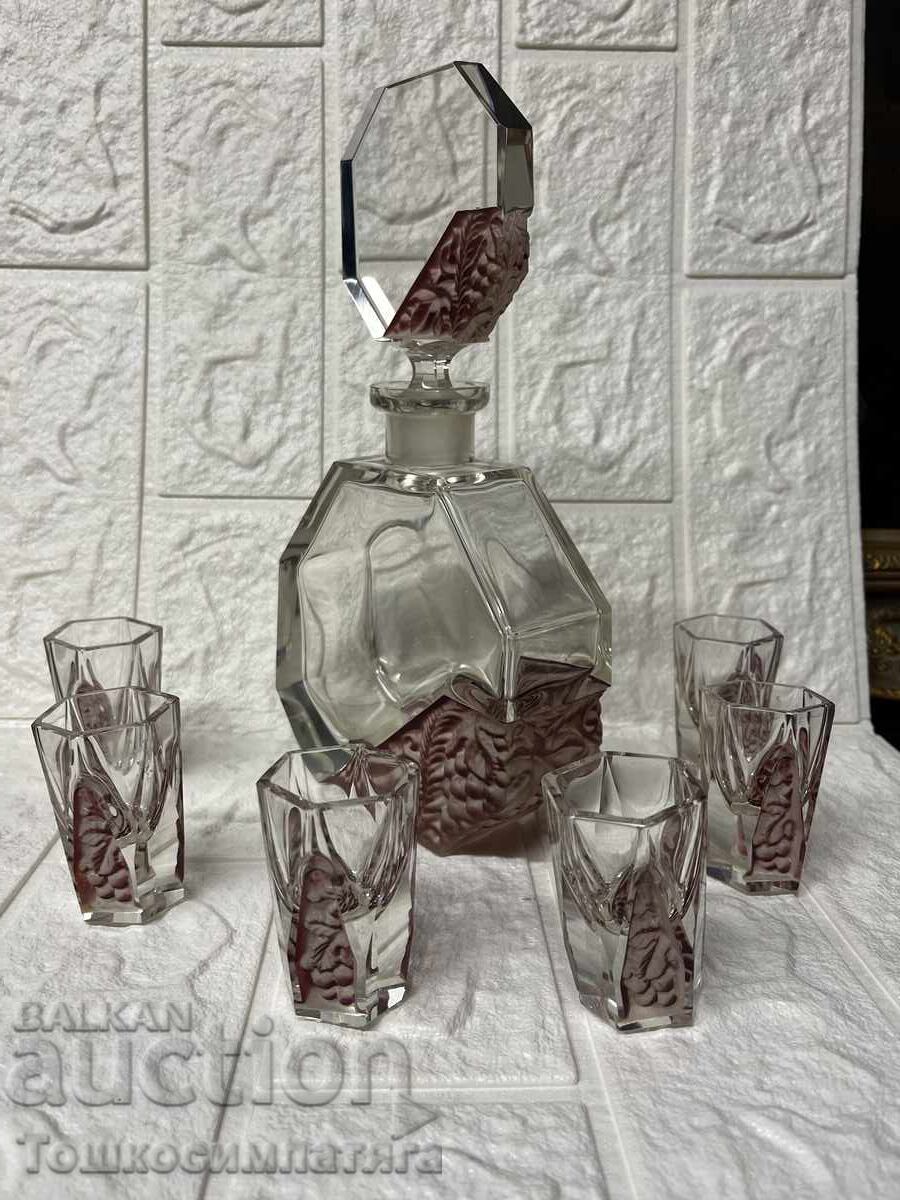 Auction Vintage carafe with six shot glasses, Bohemia, Czechoslovakia Auction Vintage carafe with six shot glasses, Bohemia, Czechoslovakia