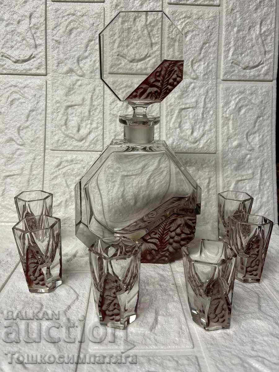 Delivery of Vintage carafe with six shot glasses, Bohemia, Czechoslovakia Delivery of Vintage carafe with six shot glasses, Bohemia, Czechoslovakia