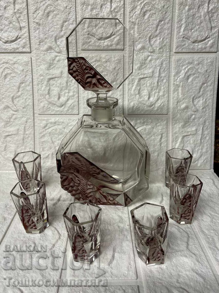 Carafa vintage cu șase pahare pentru shot, Boemia, Cehoslovacia - 5