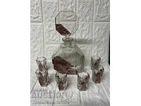 Carafa vintage cu șase pahare pentru shot, Boemia, Cehoslovacia