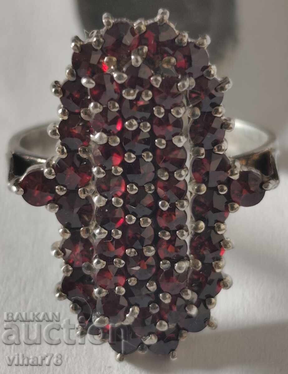 INEL DE ARGINT PENTRU DOAMNE, VECHI, CU GRANATE - 6
