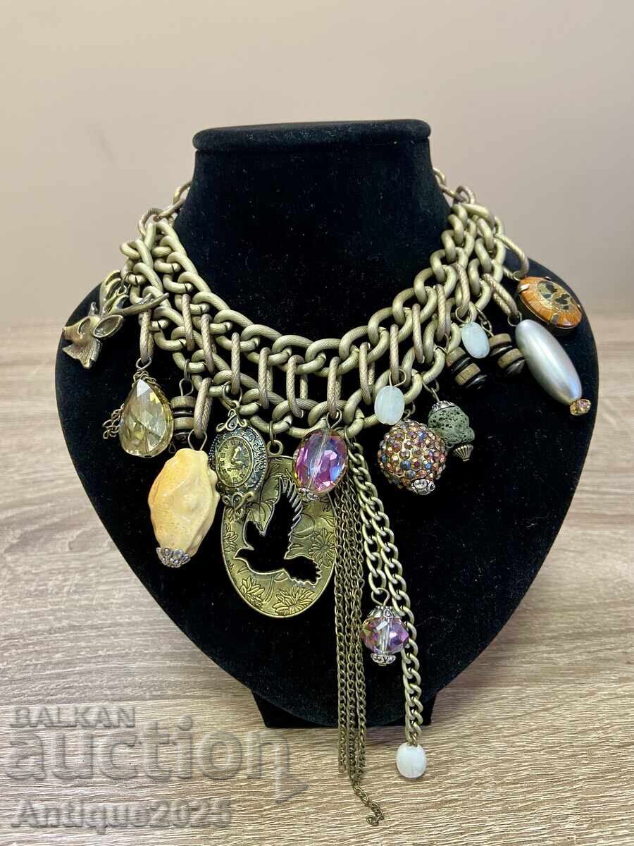 Дизайнерско колие тип чокър с висулки, Италия