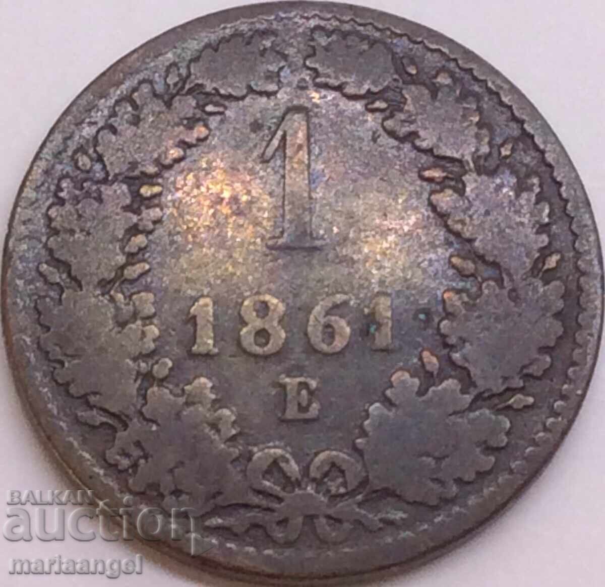 Унгария 1 кройцер 1861 Е -Карлсбург Трансилвания RARЕ