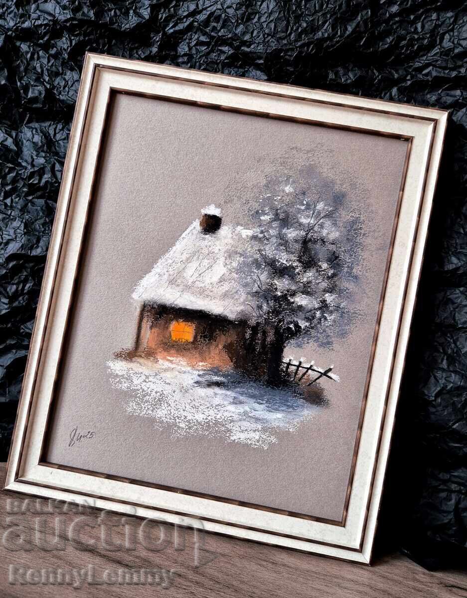 Auction  Winter Day, Charcoal Painting, Original