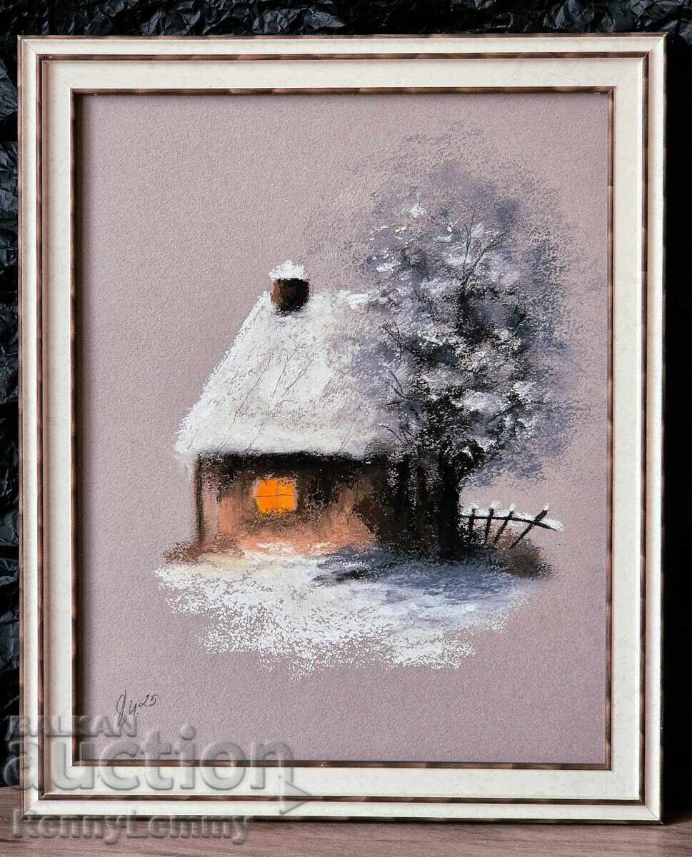 Winter Day, Charcoal Painting, Original