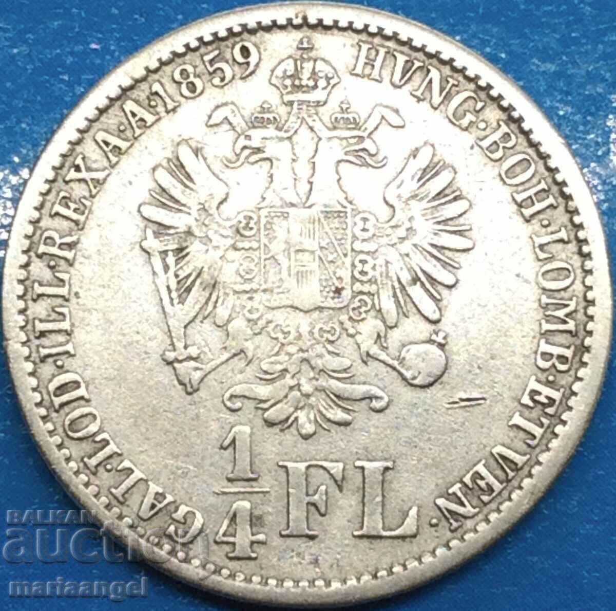 Auction  Austria 1/4 florin 1859 A - Vienna Franz Joseph silver Patina