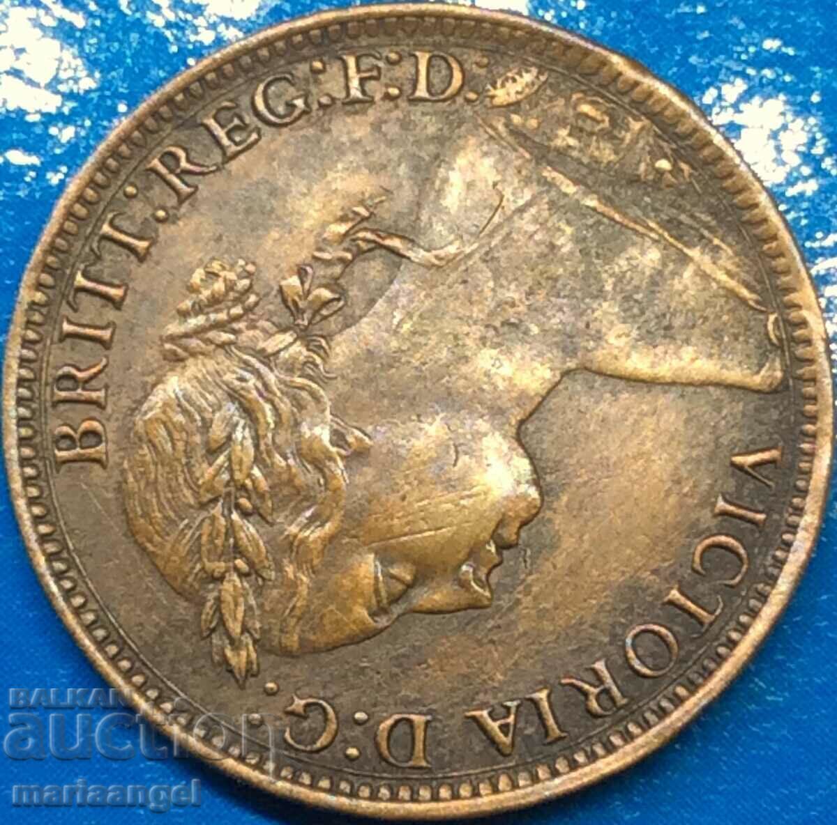 Marea Britanie 1 Farthing 1885 Young Victoria Bronze - LUXURY!!! - 6
