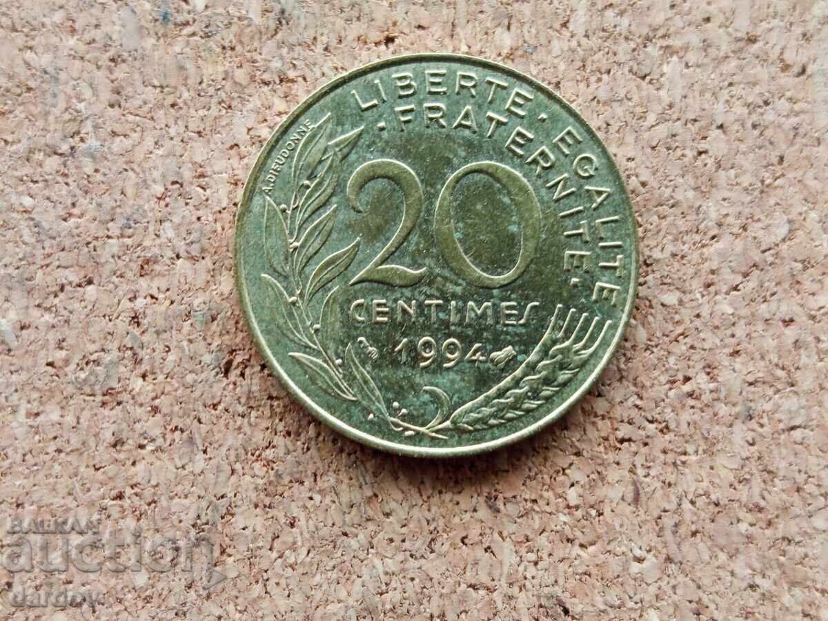 Франция 20 сантима, 1994 г.