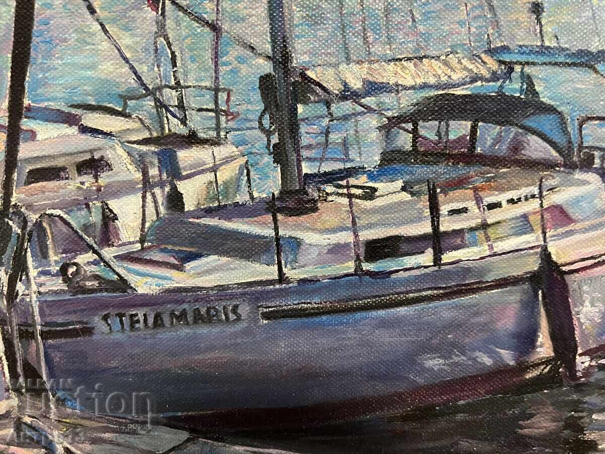 Auction Georgi Mirinchev Painting Harbor 60/40 Auction Georgi Mirinchev Painting Harbor 60/40