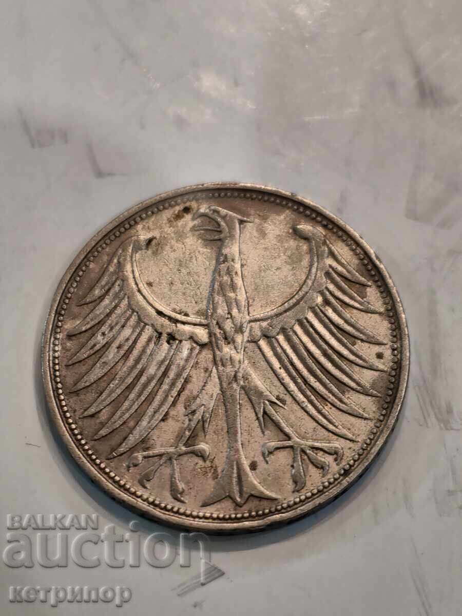 5 mărci Germania 1951 G argint cu preț € 16.00 | 31.29 BGN 5 mărci Germania 1951 G argint cu preț € 16.00 | 31.29 BGN