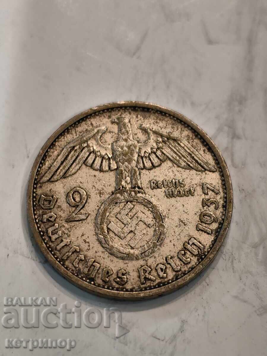 2 mărci Germania 1937 F argint