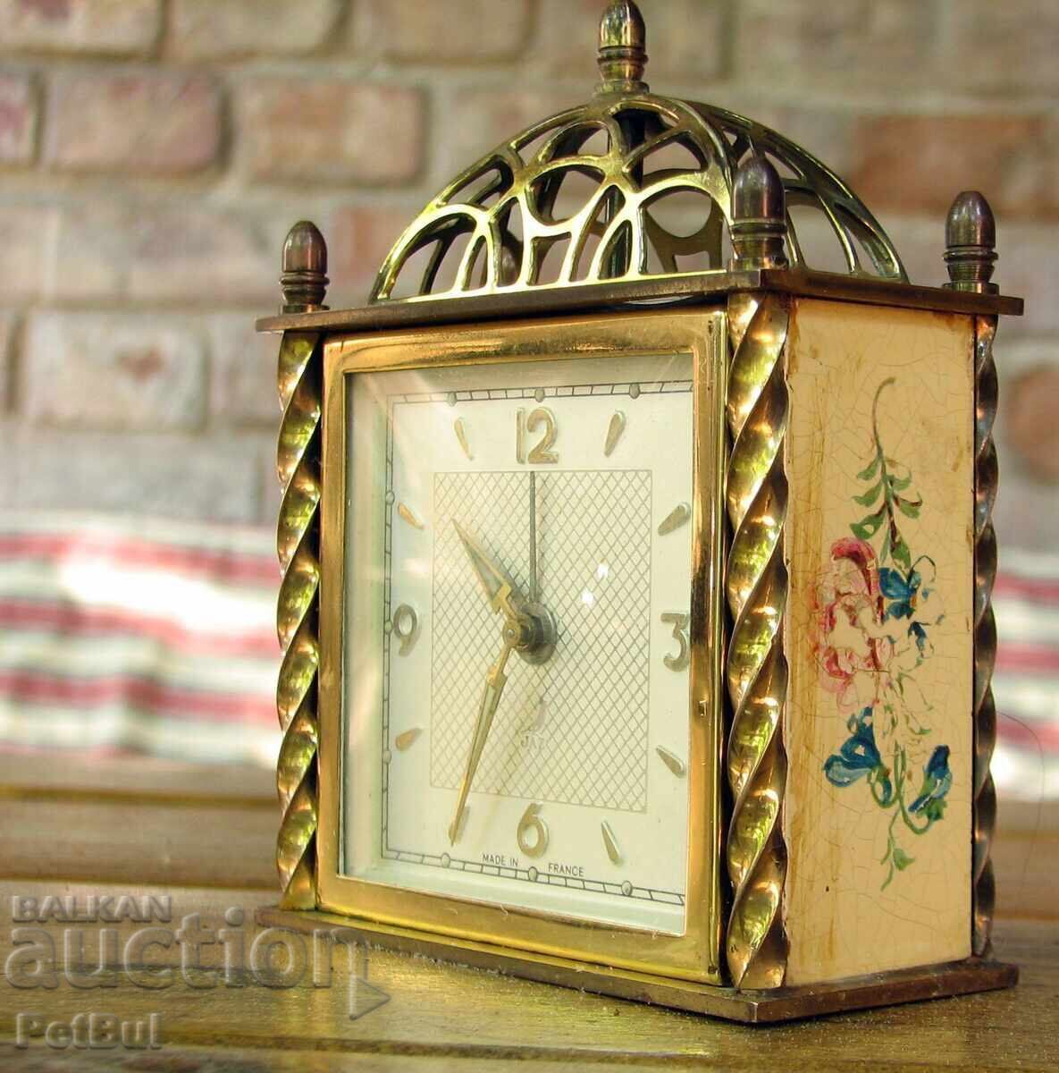 Auction Vintage French Alarm Clock JAZ with Bronze Fittings 70s Auction Vintage French Alarm Clock JAZ with Bronze Fittings 70s