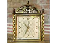 Ceas deșteptător JAZ francez vechi cu accesorii din bronz, anii '70