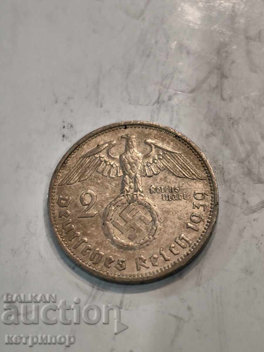 2 μάρκα Γερμανία 1939 γρ F ασημένια