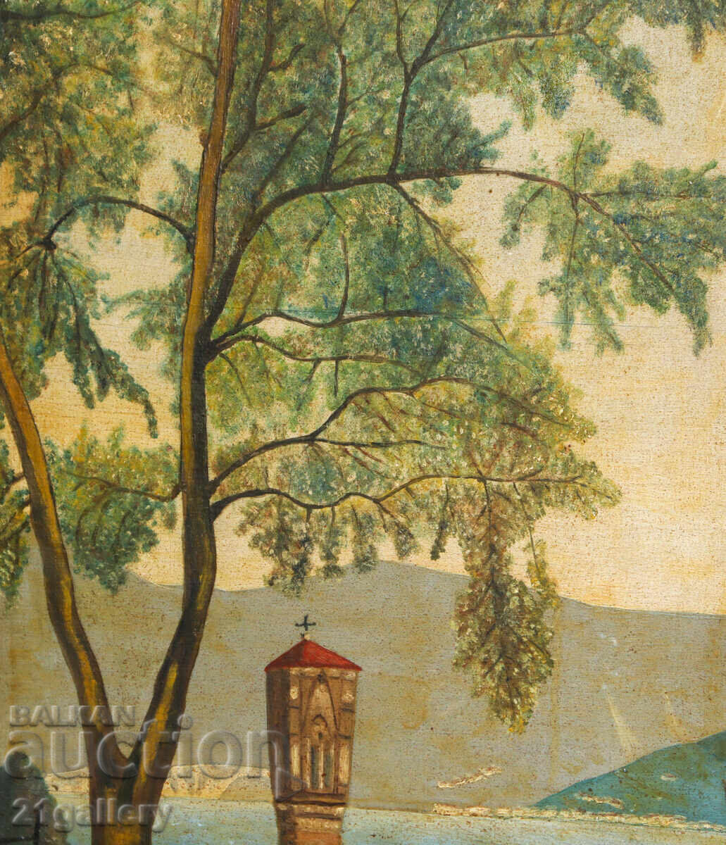 Δημοπρασία Παλαιός ελαιογραφικός πίνακας τοπίου λίμνης