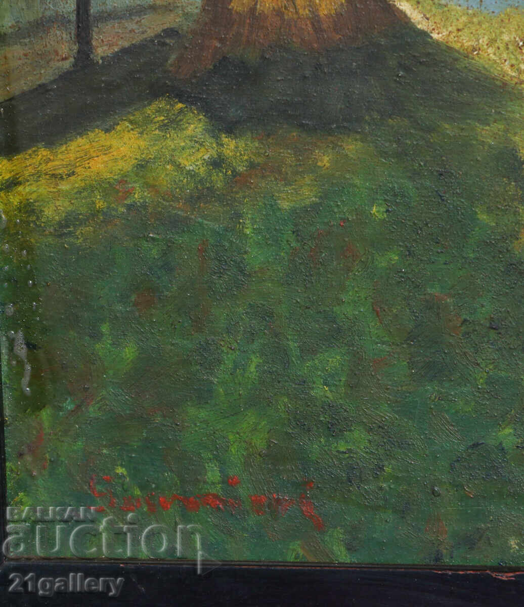 Παλαιός ελαιογραφικός πίνακας τοπίου λίμνης - 6