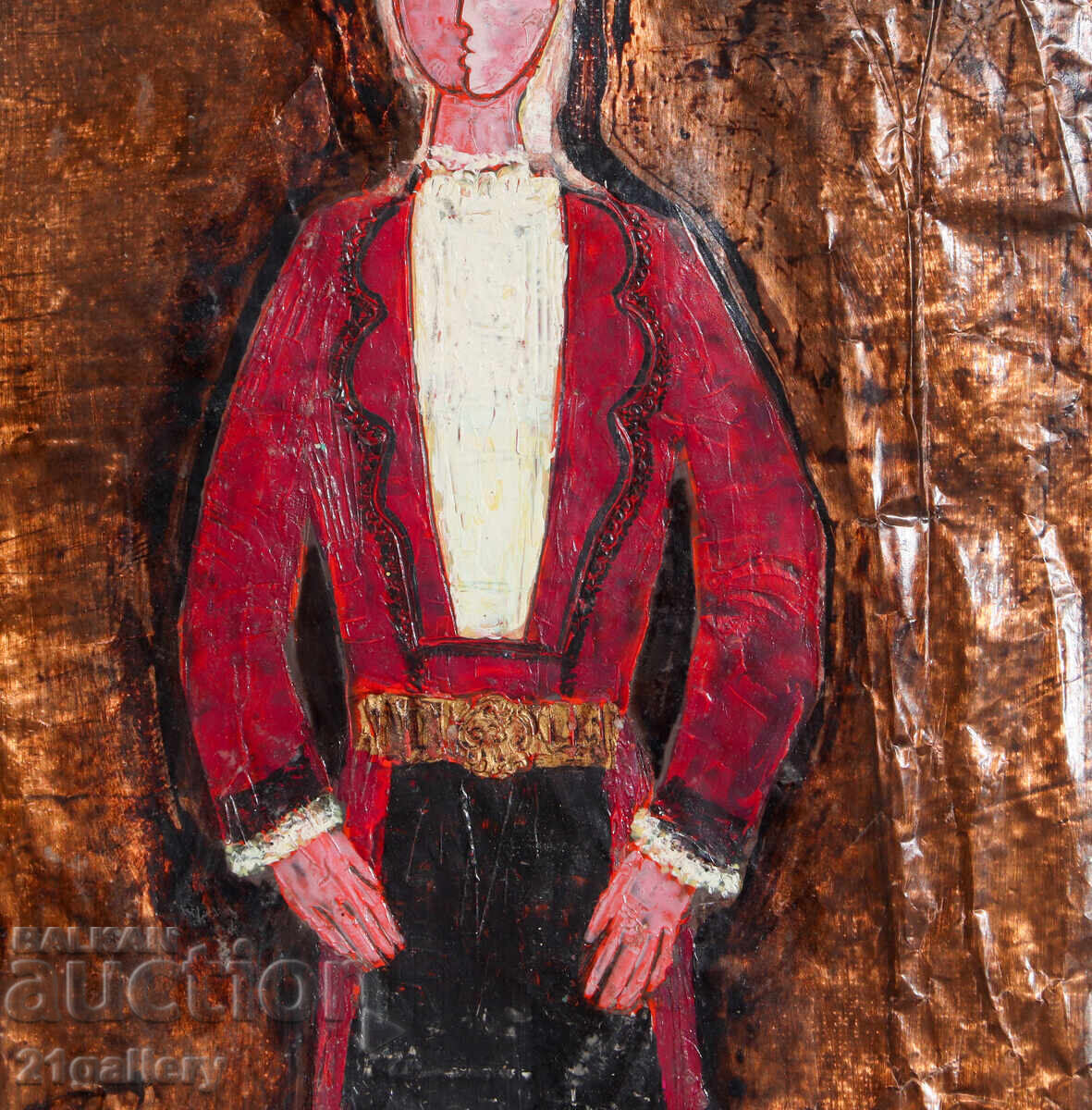 Стара маслена картина момиче в носия - 5