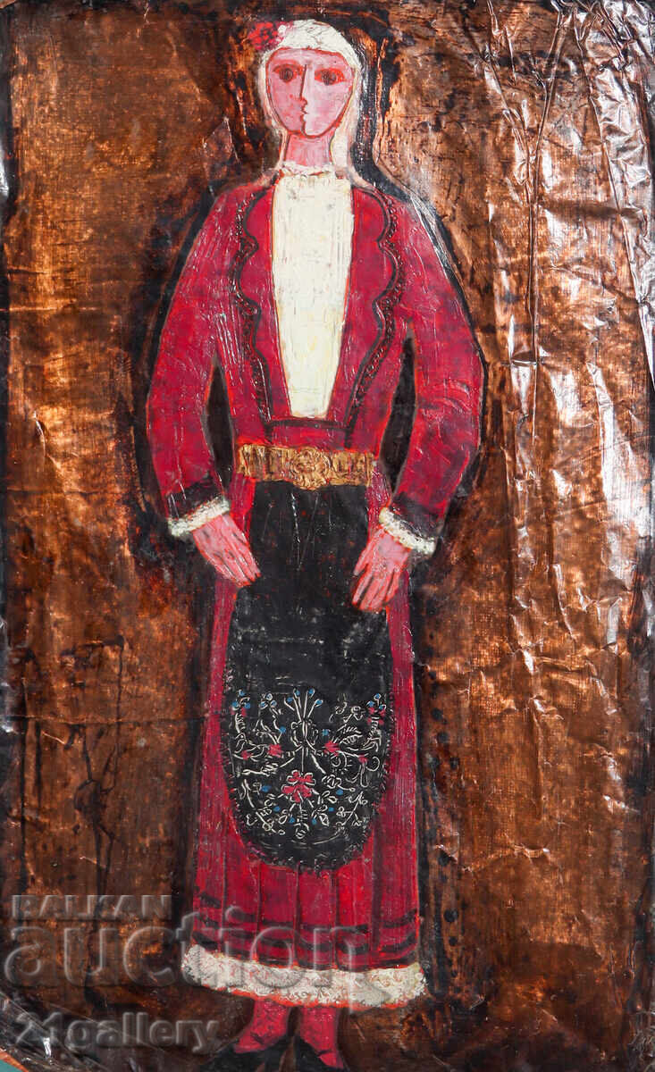 Стара маслена картина момиче в носия