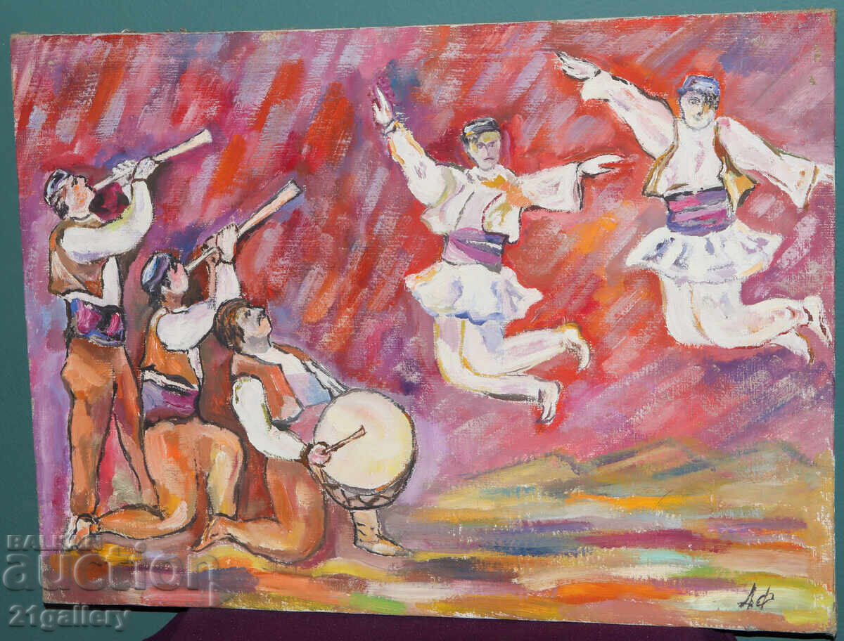 Έργο ζωγραφικής με λάδι, χορός μουσικών με τιμή € 153.39 | 300.00 BGN