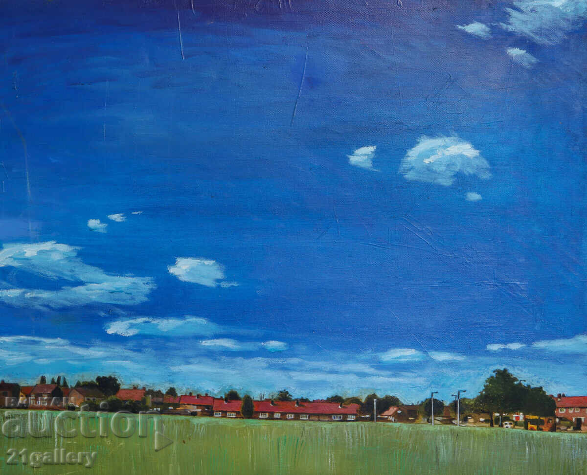 Tablou contemporan ulei, peisaj urban