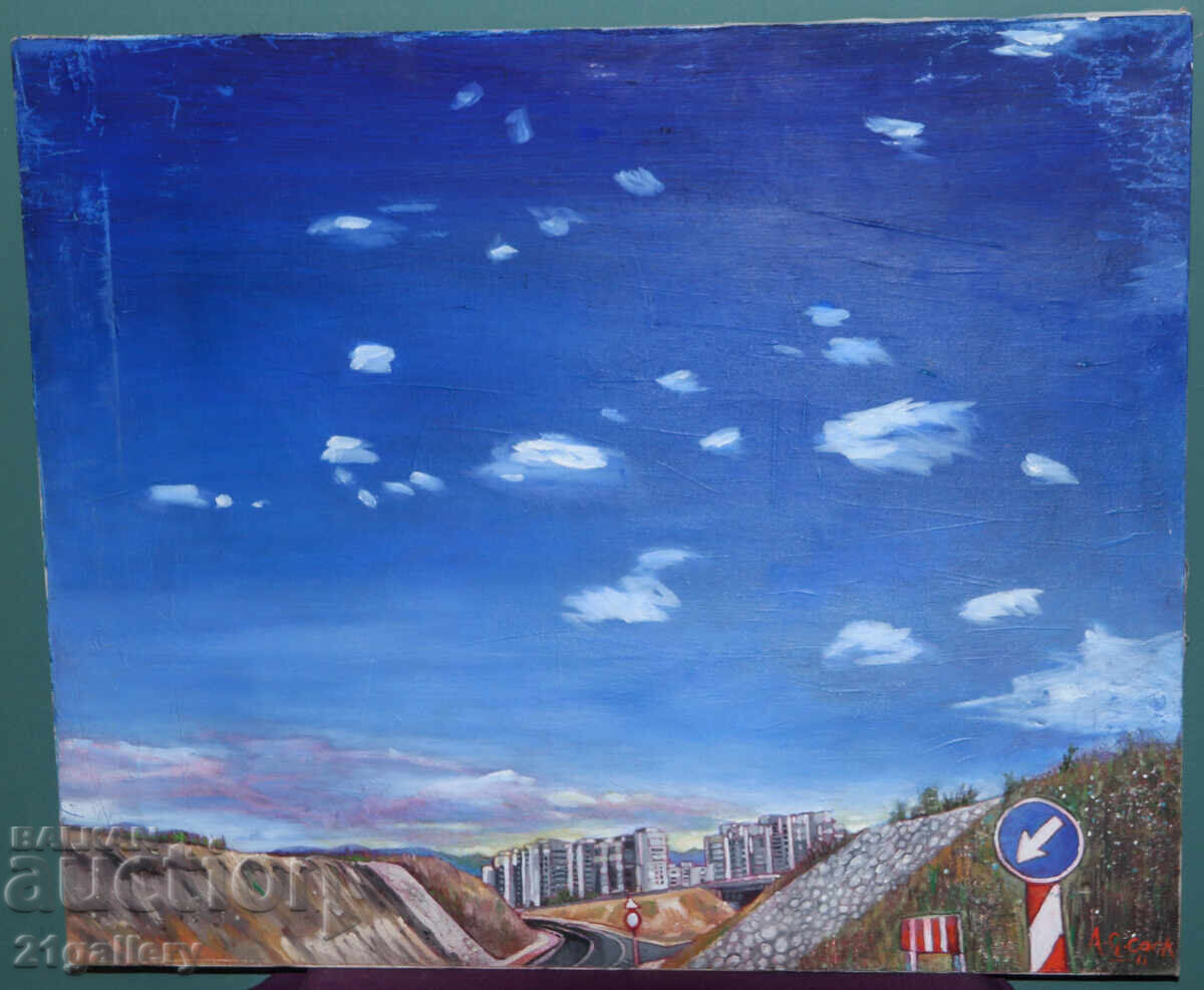 Tablou contemporan ulei, peisaj urban cu preț € 204.52 | 400.01 BGN