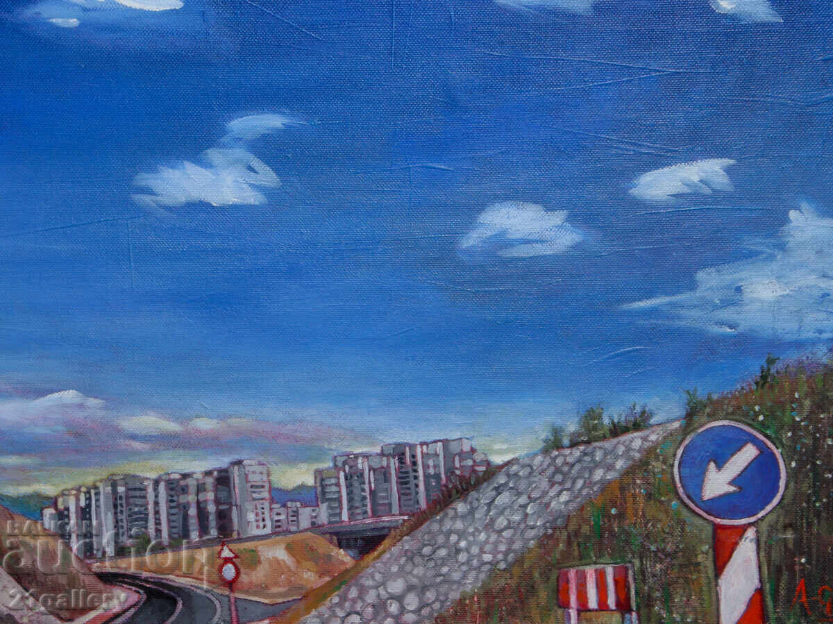 Tablou contemporan ulei, peisaj urban - 5