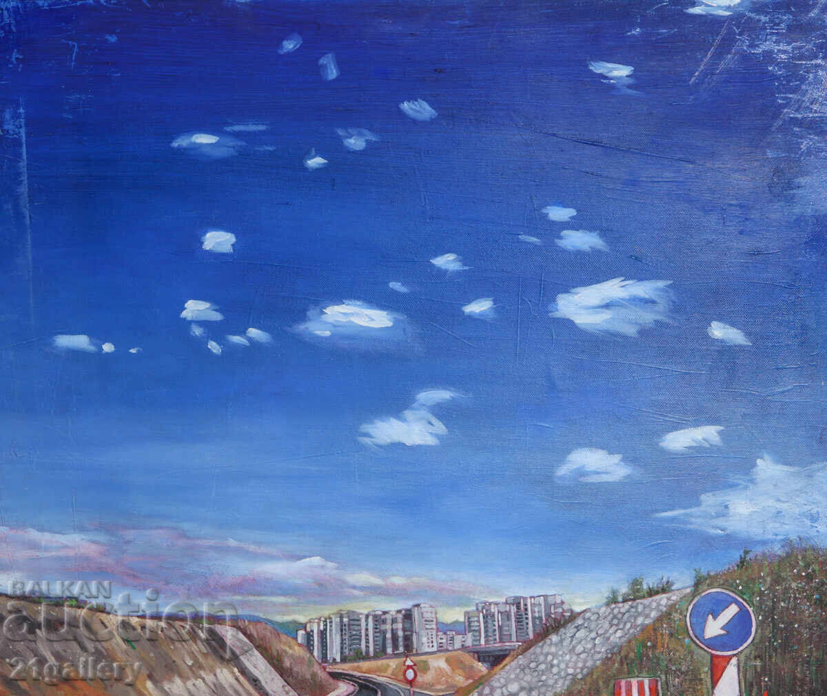 Tablou contemporan ulei, peisaj urban