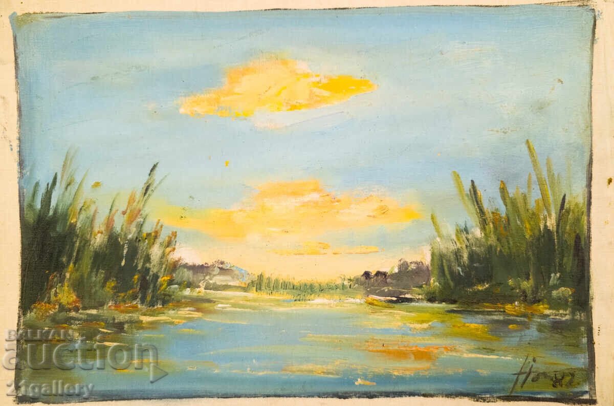 Peisaj de râu, pictură în ulei, 1982 cu preț € 140.00 | 273.82 BGN