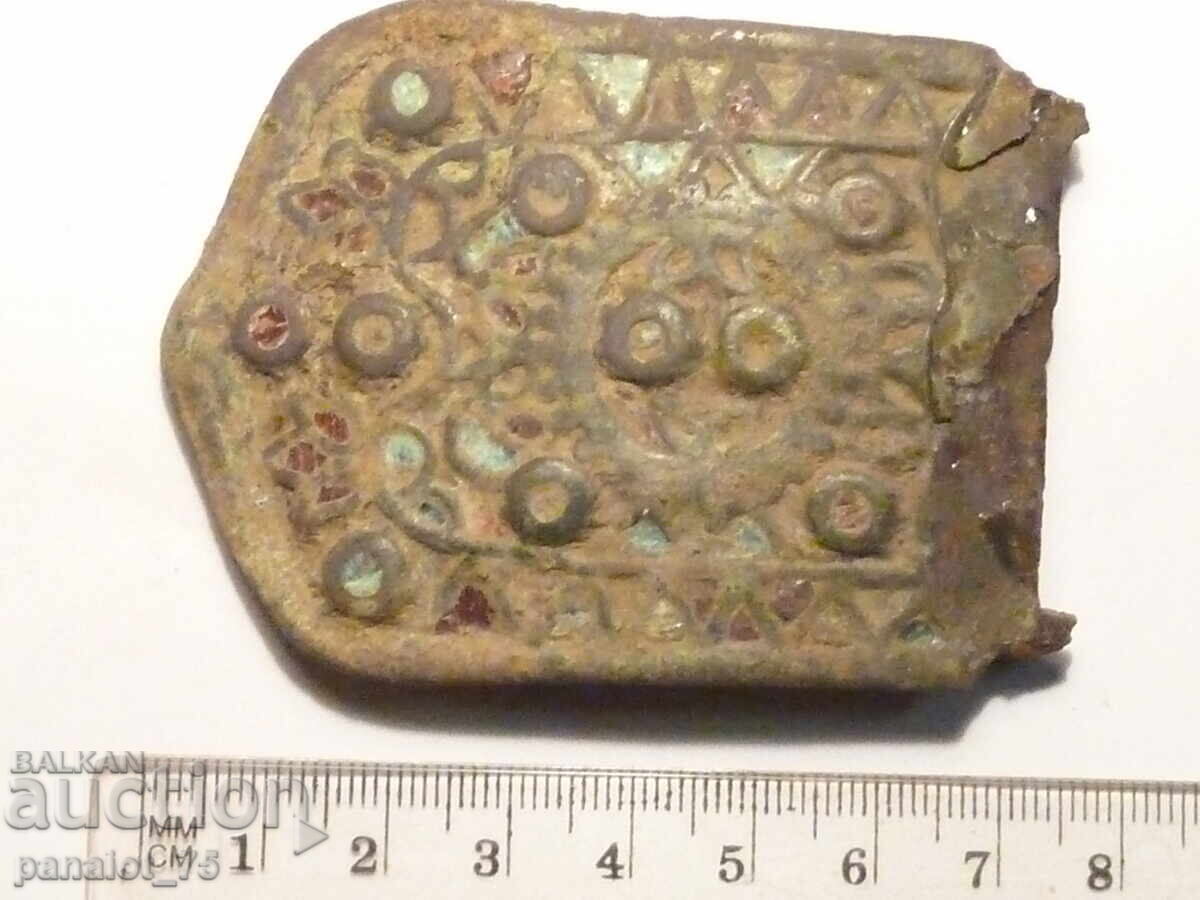 Renaissance Bronze Pafte, Chapraz with Green and Red Enamel