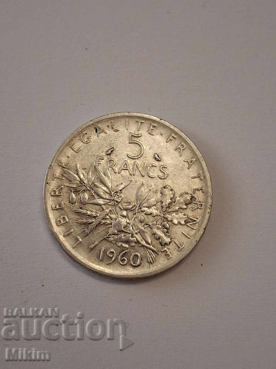 Monedă de argint 5 franci 1960 Franța