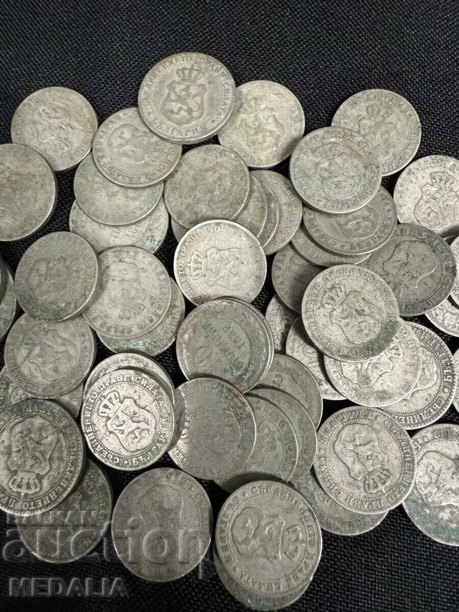 Lot of Bulgarian Princely Coins - 10 and 20 stotinki, 1888 - 53 pieces with price € 25.05 | 48.99 BGN