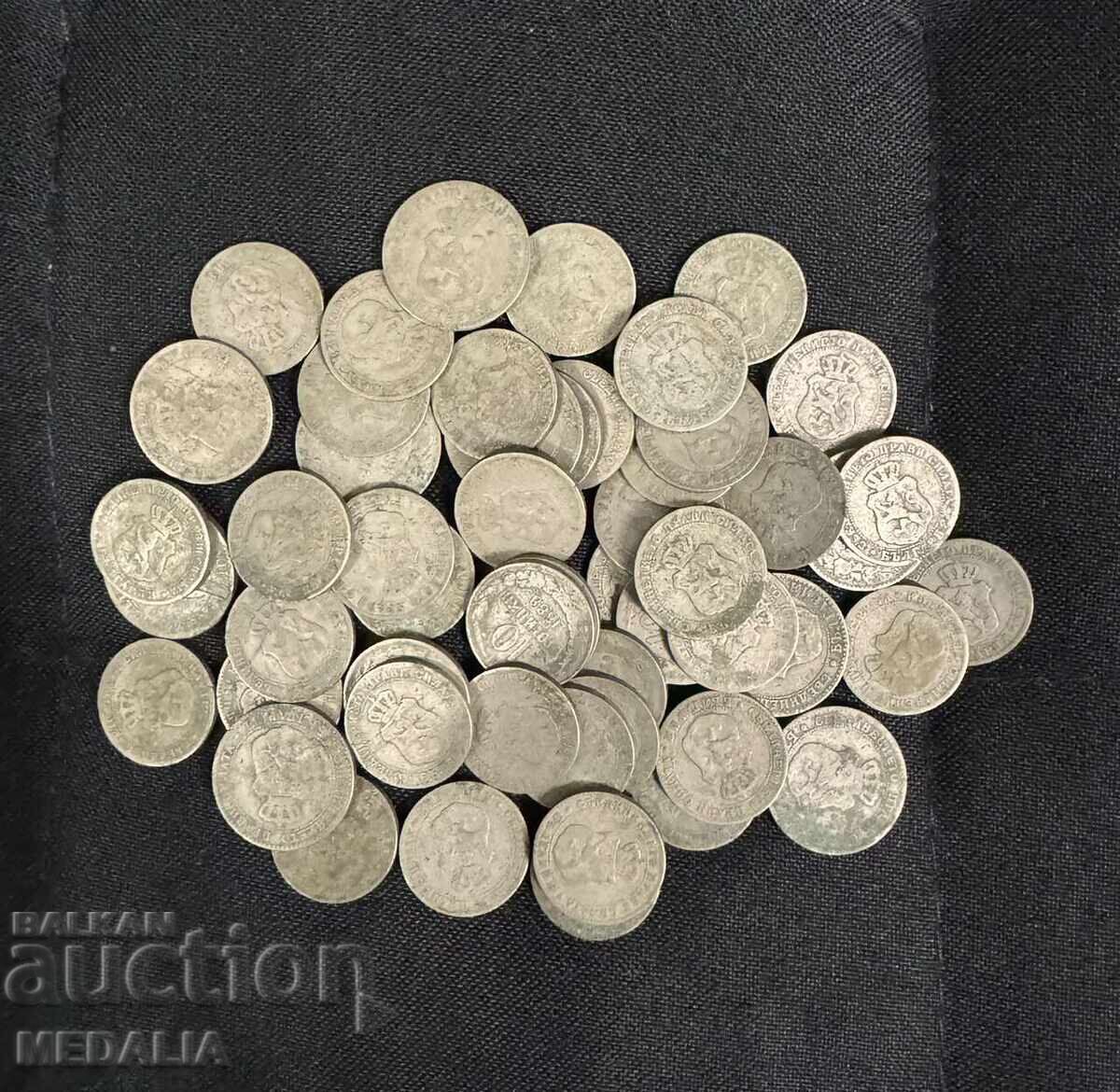 Lot of Bulgarian Princely Coins - 10 and 20 stotinki, 1888 - 53 pieces