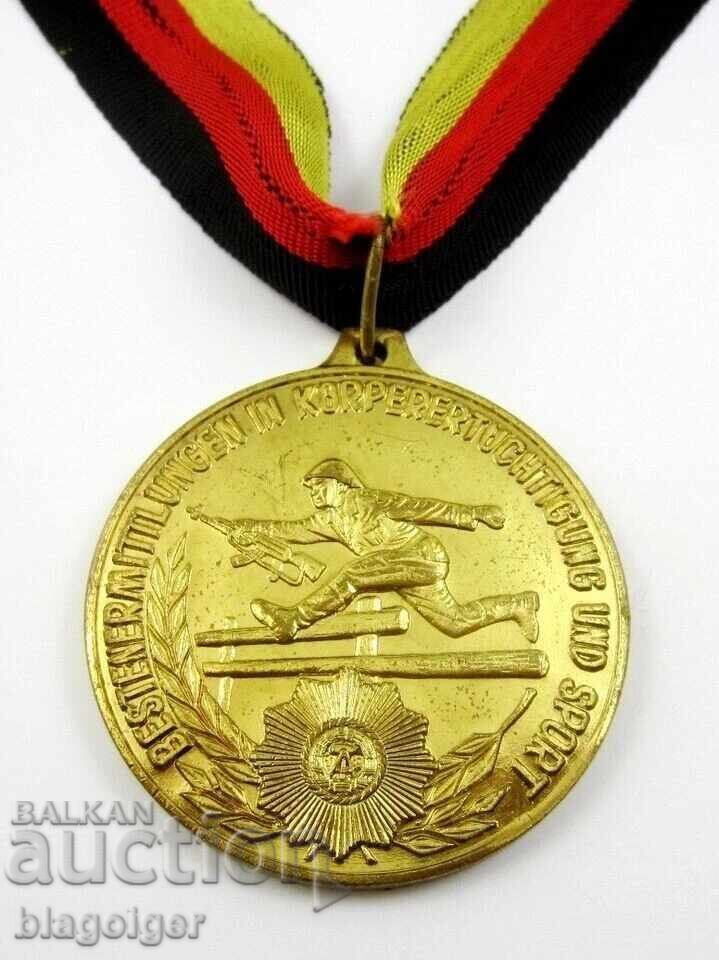 ГДР-НАРОДНА АРМИЯ-МЕДАЛ-ВОЕНЕН СПОРТ-НАГРАДЕН МЕДАЛ-I МЯСТО