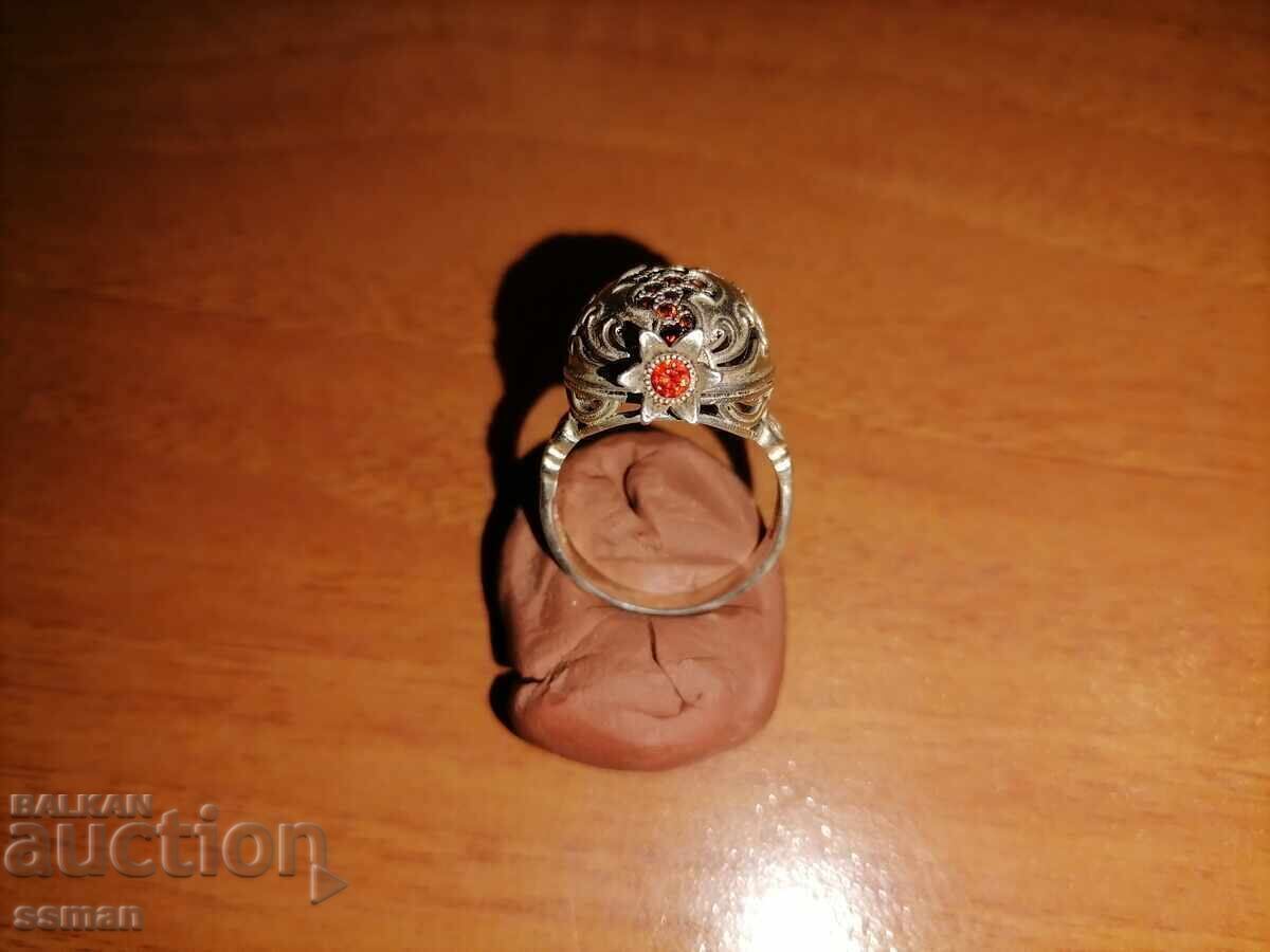 Unique Silver Armenian Men's Ring with Pomegranate and Garnets