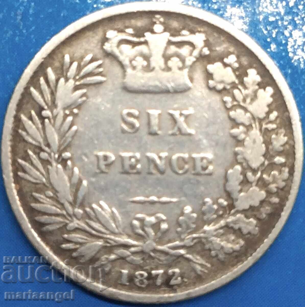 Δημοπρασία Μεγάλη Βρετανία 6 πένες 1872 Young Victoria Silver